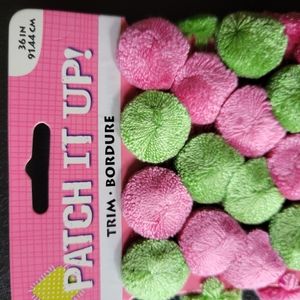 Patch It Up Trim • Bordure  Pink and Green  Pom-Pom Garland  Ribbon  Crafts  NEW
